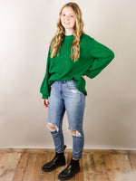 Kelly Green Sweater with Detailed Sleeve