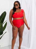 Marina West Swim Seaside Romance Ruffle One-Shoulder Bikini in Red (Online Exclusive)