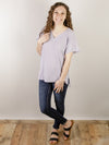 Lavender V-Neck Short Sleeve with Side Slits