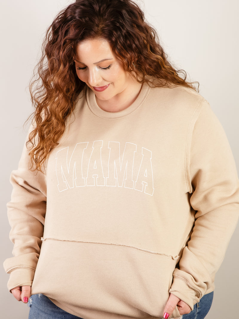 Mama Fleece Crewneck Sweatshirt with Kangaroo Pocket