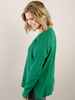 Waffle V-Neck Sweater with Side Slit (Multiple Colors)