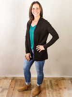 Black Solid Teacher Cardigan with Front Pockets