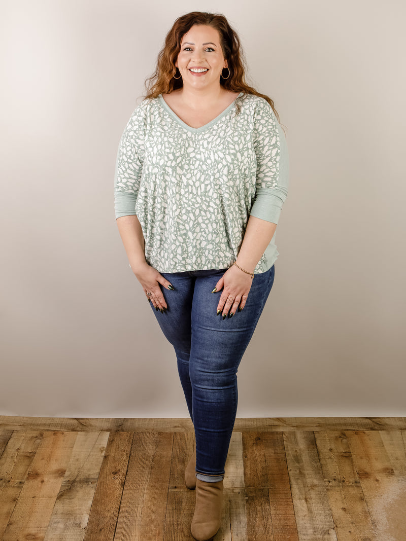 Mint Animal Print Loose V-Neck