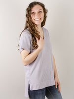 Lavender V-Neck Short Sleeve with Side Slits