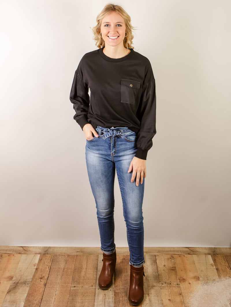 Black with Satin Sleeve and Pocket
