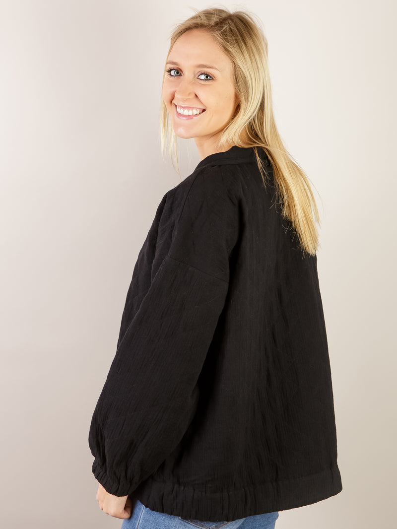 Black Quilted 1/4 Zip Pullover