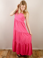 Curvy Hot Pink Tiered Maxi Dress