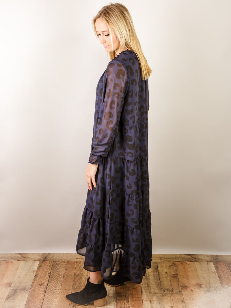 Navy Blue and Black Leopard Simone Maxi Dress