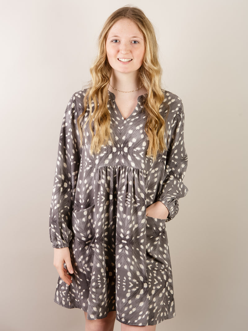 Charcoal Spotted Babydoll Style Dress