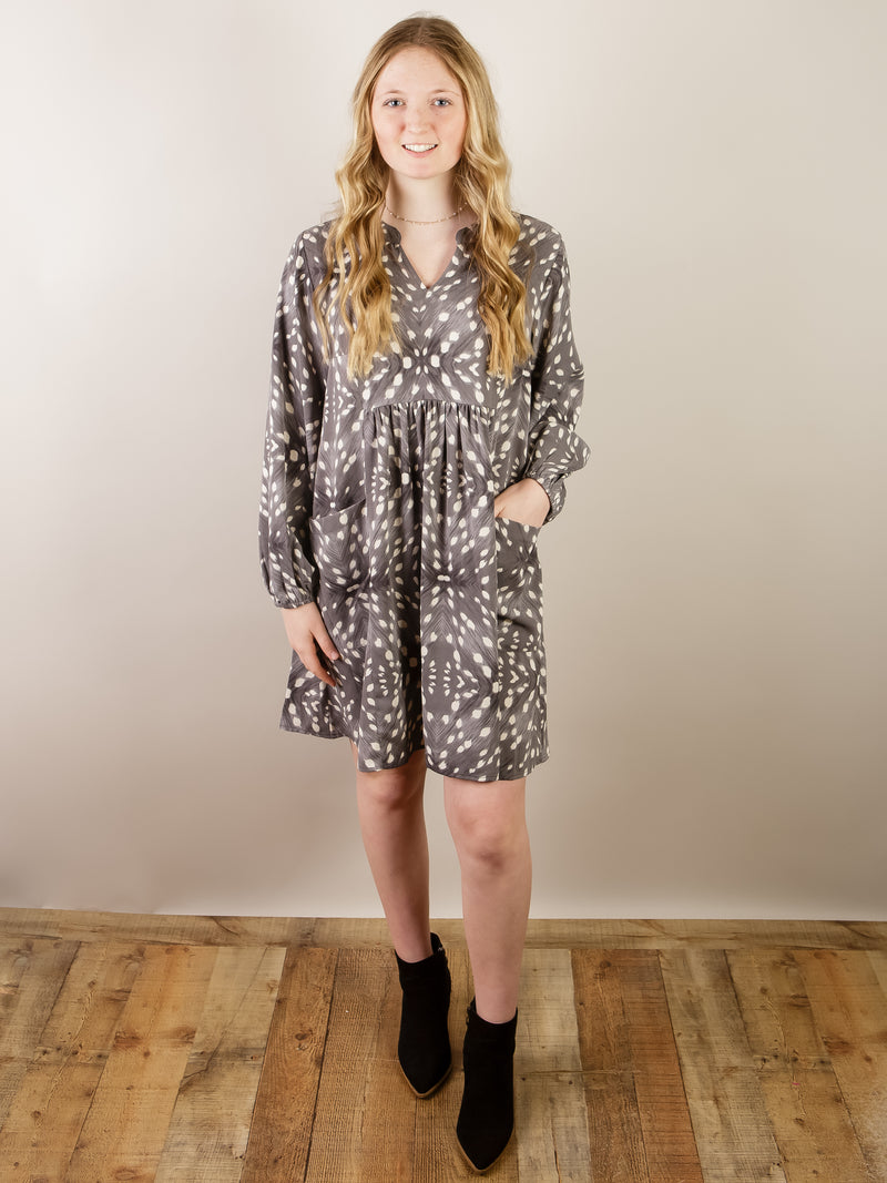Charcoal Spotted Babydoll Style Dress