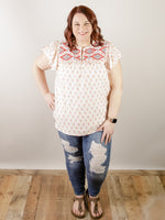 Curvy Sienna Geometric Print Embroidered Top