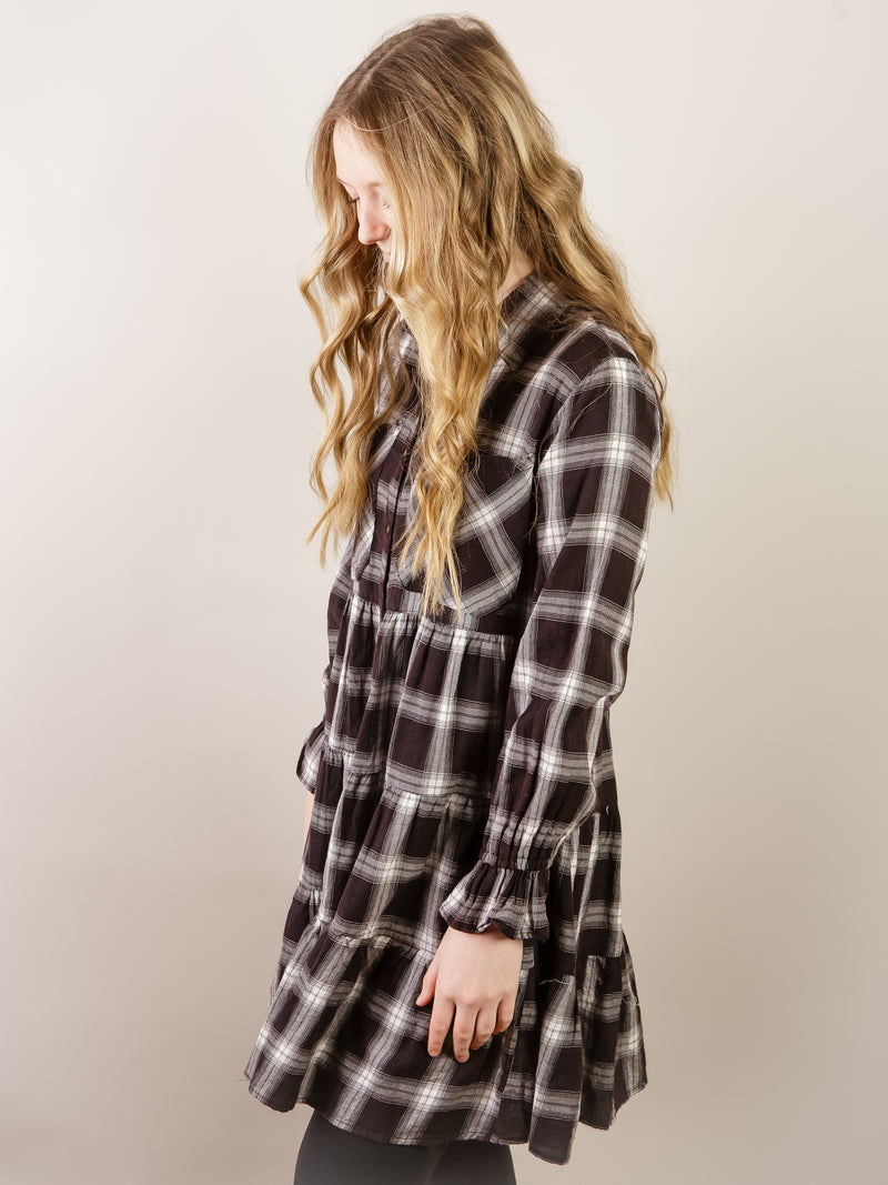 Black and White Plaid Tiered Dress