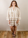 Curvy White and Tan Print 3/4 Sleeve Sundress