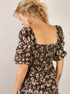 Black and Tan Smocked Floral Midi Dress