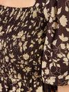Black and Tan Smocked Floral Midi Dress
