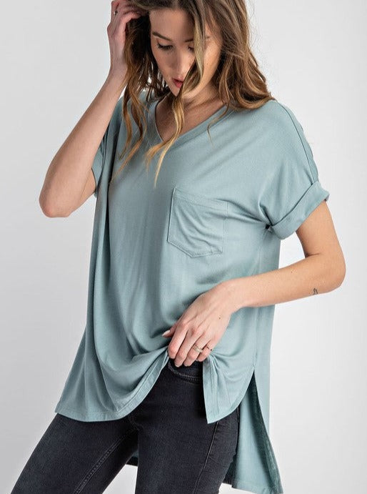 V-Neck Basic High-Low Hem Top (Online Exclusive)