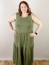 Ash Olive Sleeveless Knit Tiered Dress