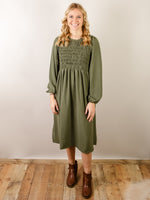 Olive Smocked Chest Midi Dress