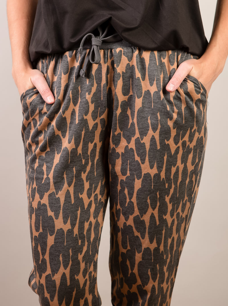 Charcoal and Mocha Soft Leopard Knit Joggers