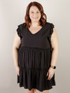 Curvy Black Woven Ruffled Tiered Mini Dress