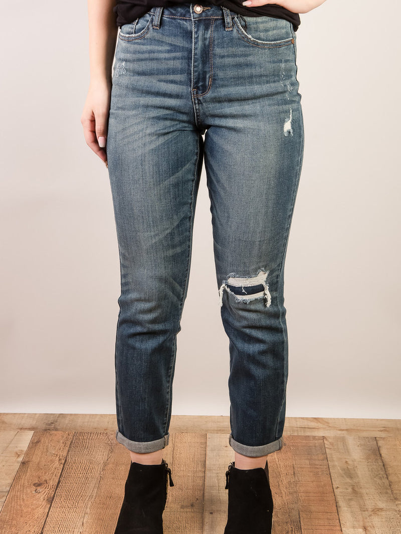 Judy Blue High Rise Destroyed Knee Patch Boyfriend Jeans