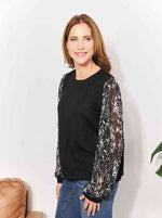 Black with Foil Printed Sleeve Top (Online Exclusive)