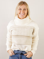 Ivory Turtleneck with Taupe Print Sweater