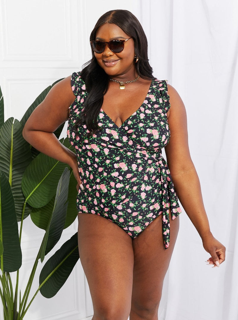Marina West Swim Float On Ruffle Faux Wrap One-Piece  in Floral (Online Exclusive)