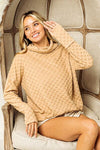 Taupe Checkered Round Neck Thumbhole Long Sleeve Top (Online Exclusive)