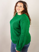 Kelly Green Sweater with Detailed Sleeve