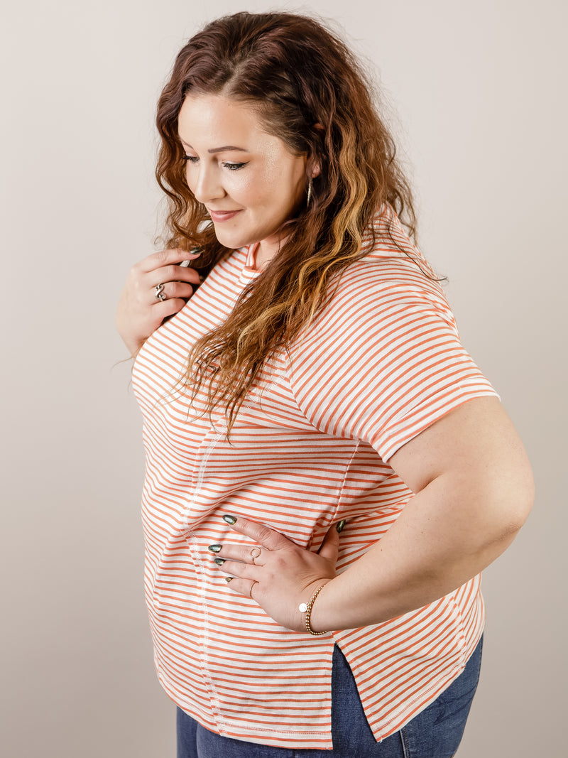 Orange and White Striped Short Sleeve Tee