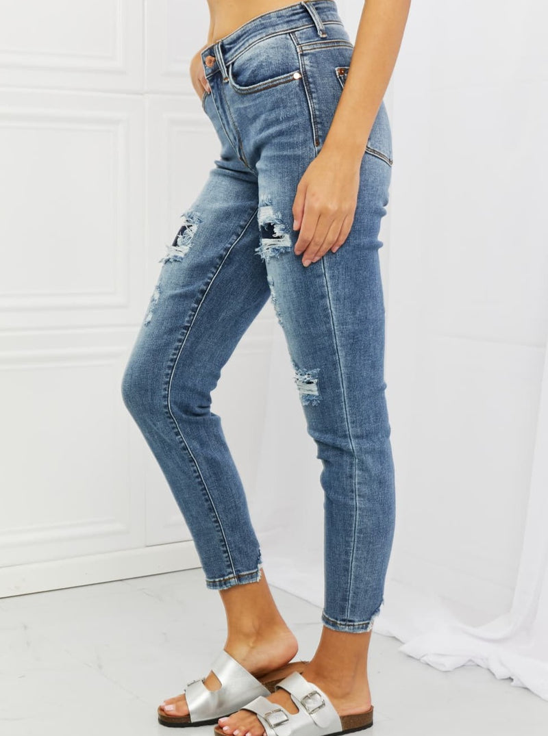 Judy Blue Dahlia MR Distressed Patch Jeans (Online Exclusive)