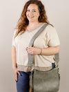 Oatmeal V-Neck Knit with Leopard Trim