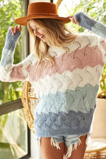Color Block Openwork Long Sleeve Sweater (Online Exclusive)