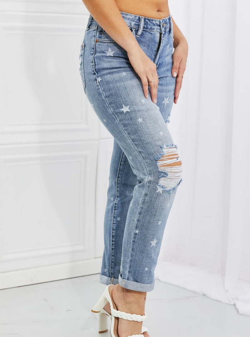 Judy Blue Sarah Star Pattern MR Boyfriend Jeans (Online Exclusive)