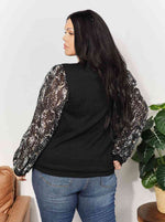 Black with Foil Printed Sleeve Top (Online Exclusive)