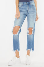 Kancan High Waist Chewed Up Straight Mom Jeans (Online Exclusive)