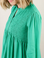 Kelly Green Blouse with Ruffled Trim Neckline