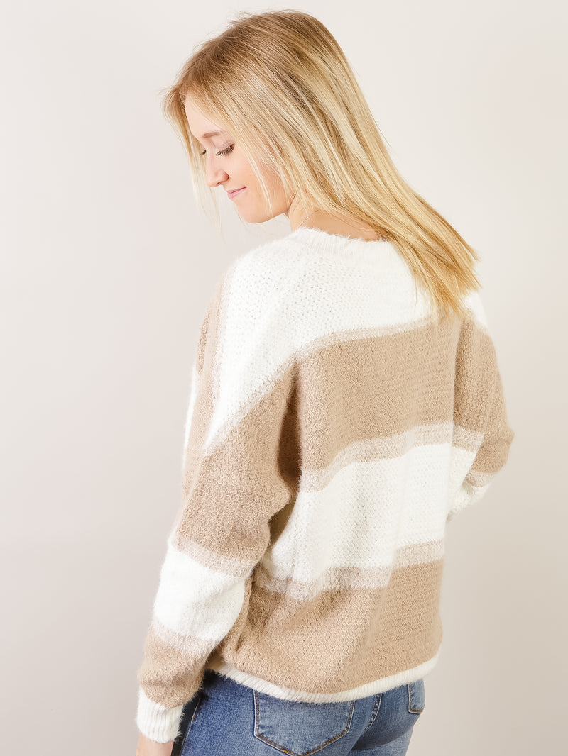 Ivory and Taupe Vneck Sweater