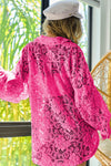 Fuchsia Oversize Button Up Long Sleeve Lace Shacket (Online Exclusive)