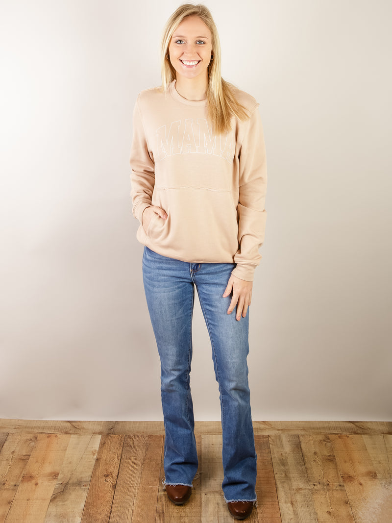 Mama Fleece Crewneck Sweatshirt with Kangaroo Pocket