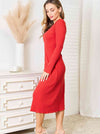 Red Round Neck Long Sleeve Dress (Online Exclusive)
