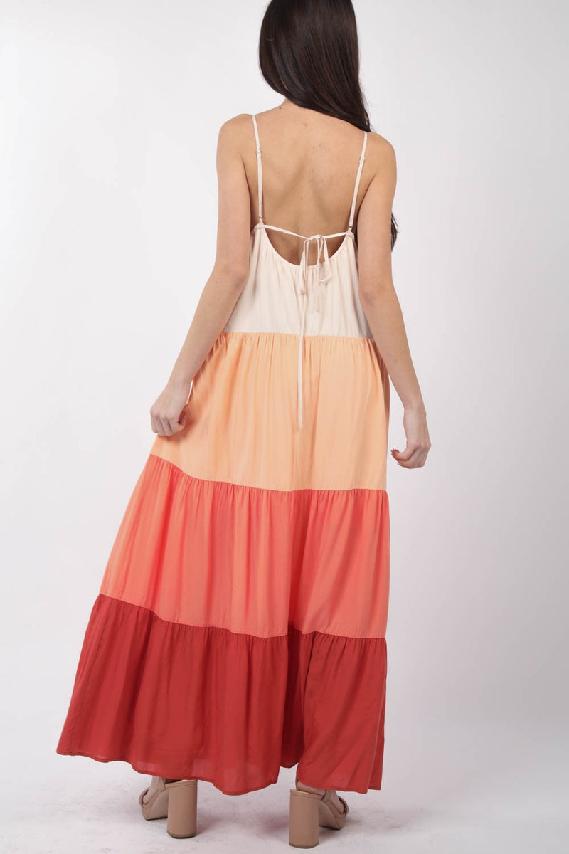 Color Block Tiered Maxi Cami Dress (Online Exclusive)