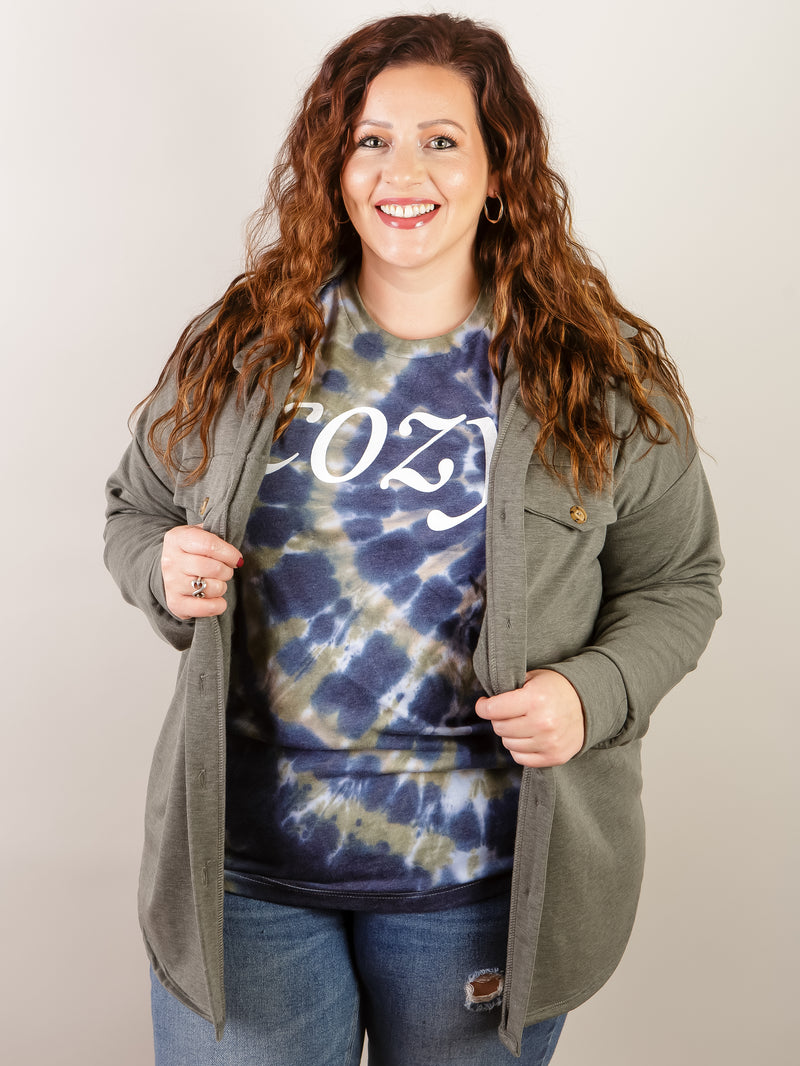 Cozy Olive and Navy Tie-Dye Graphic Tee