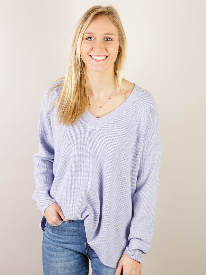 Waffle V-Neck Sweater with Side Slit (Multiple Colors)