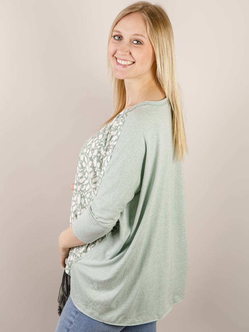 Mint Animal Print Loose V-Neck