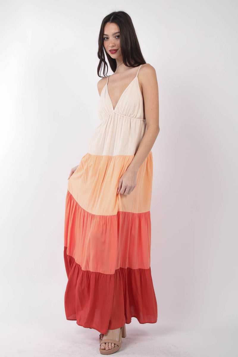 Color Block Tiered Maxi Cami Dress (Online Exclusive)