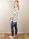 White Striped Short Sleeve Sweater