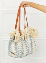 Fame Day Dreamer Weaved Fringe Tote Bag in Blue (Online Exclusive)