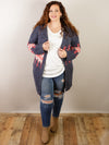 Curvy Navy and Coral Cardigan with Aztec Print
